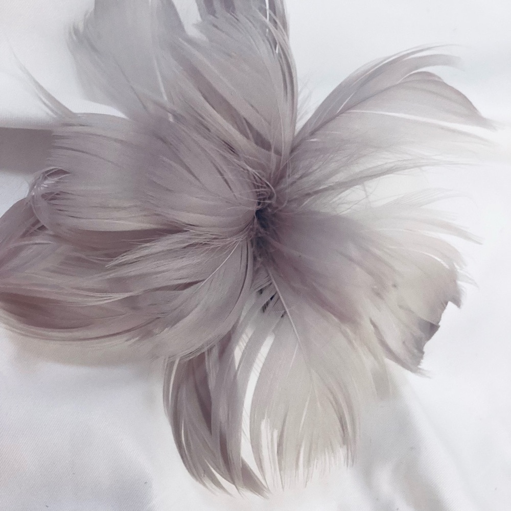 Petite Gray, lavender purple undertones Feather Fascinator Hair Clip, brooch pin